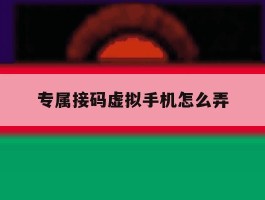 专属接码虚拟手机怎么弄