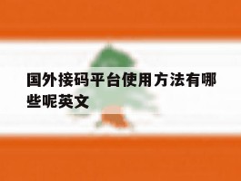 国外接码平台使用方法有哪些呢英文
