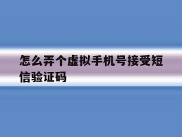 怎么弄个虚拟手机号接受短信验证码