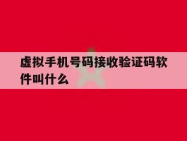 虚拟手机号码接收验证码软件叫什么