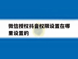 微信授权抖音权限设置在哪里设置的